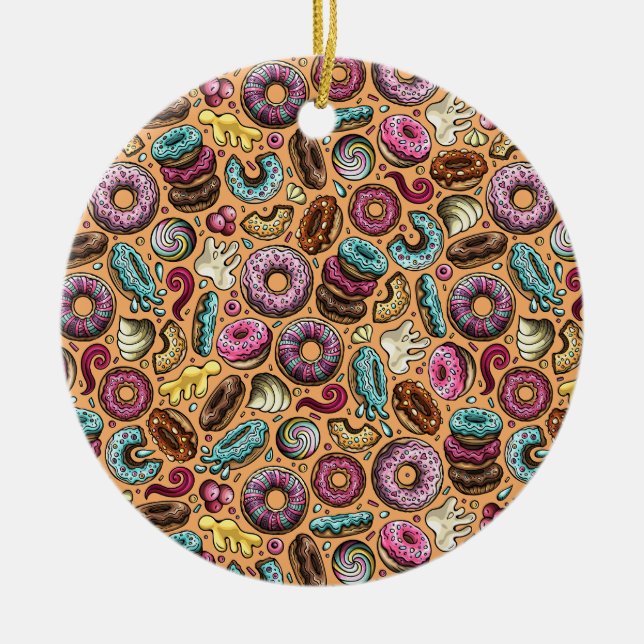 Doughnuts With Sprinkles Pattern  Ceramic Ornament (Front)