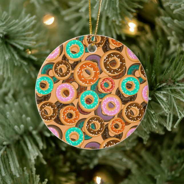Doughnuts With Sprinkles Pattern  Ceramic Ornament (Tree)