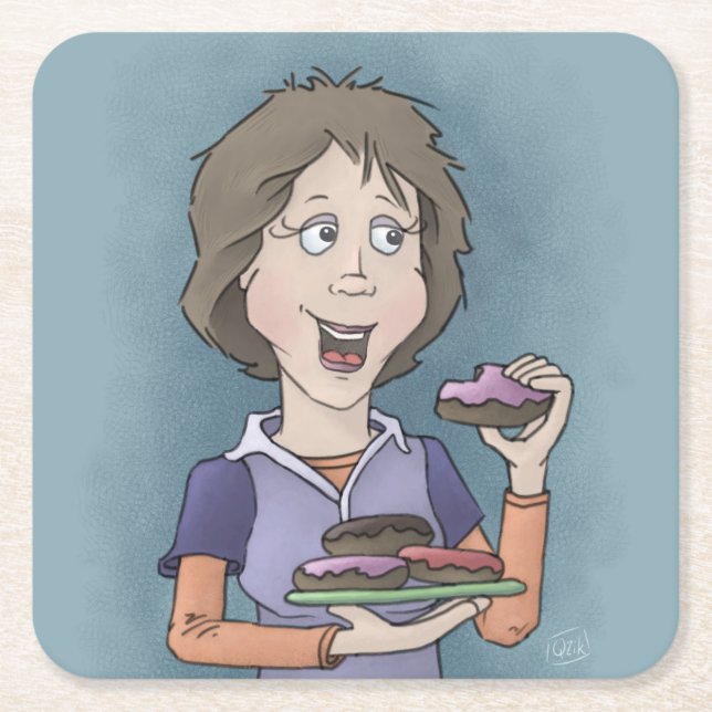 Doughnuts with sprinkles square paper coaster (Front)