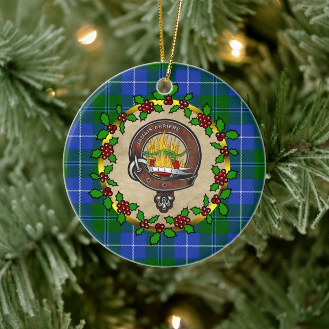 Douglas Clan Badge & Tartan Personalised Xmas   Ceramic Ornament (Tree)