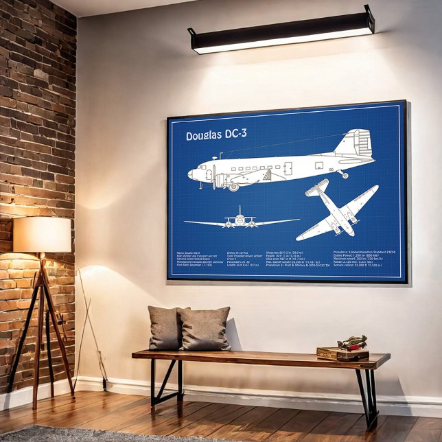 Douglas DC-3 - Aeroplane Blueprint Drawing Plan AB Poster (Creator Uploaded)