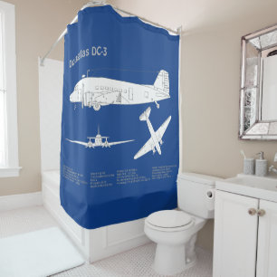Douglas DC-3 - Aeroplane Blueprint Drawing Plan AB Shower Curtain