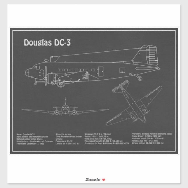 Douglas DC-3 - Aeroplane Blueprint Drawing Plans P (Sheet)