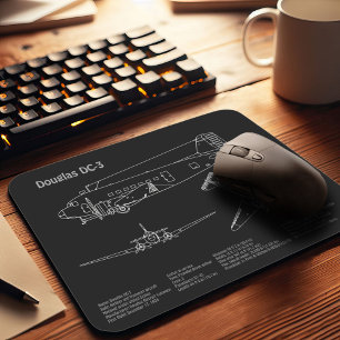 Douglas DC-3 - Aeroplane Blueprint Drawing Plans P Mouse Pad
