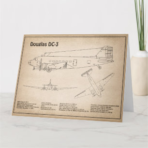 Douglas DC-3 - Aeroplane Blueprint Drawing Plans S Thank You Card