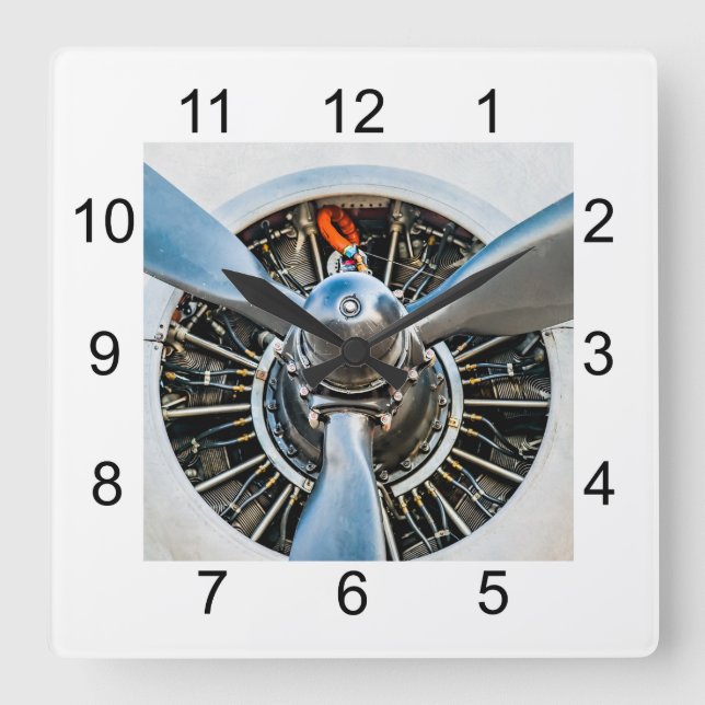Douglas DC-3 Aircraft. Propeller Square Wall Clock (Front)