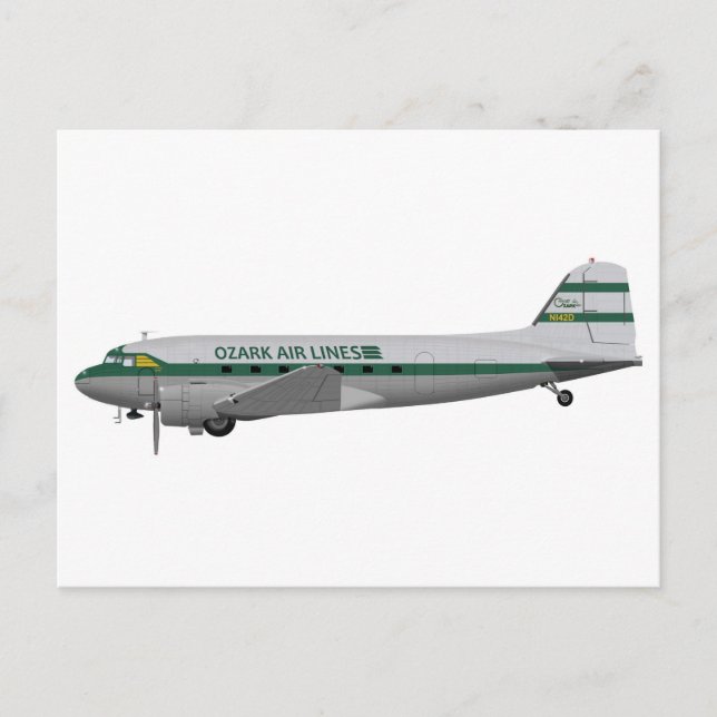 Douglas DC-3 Ozark Airlines Postcard (Front)