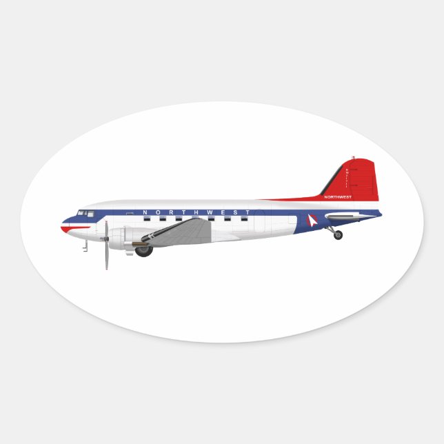 Douglas DC-3 Skytrain Northwest Airlines Oval Sticker (Front)