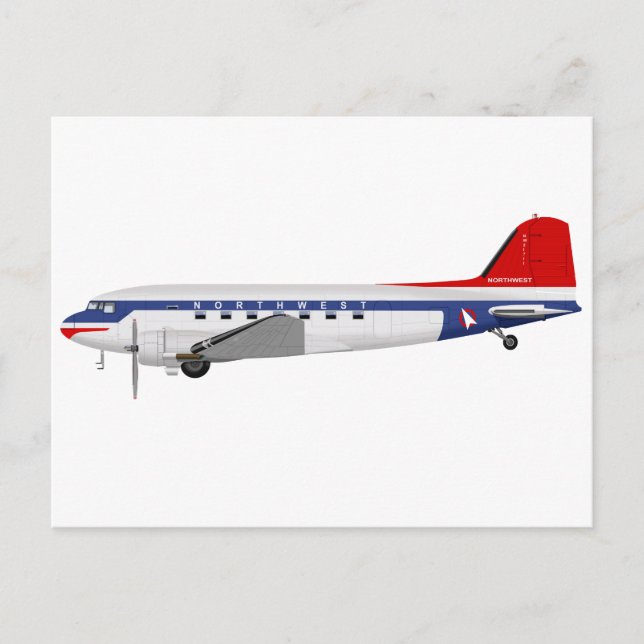 Douglas DC-3 Skytrain Northwest Airlines Postcard (Front)