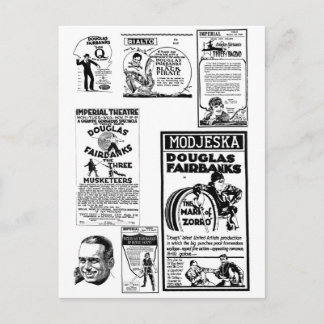 Douglas Fairbanks Silent movie ads Postcard