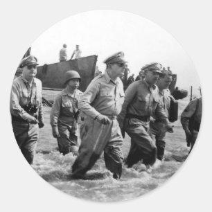 Douglas MacArthur lands at Leyte Philippine Island Classic Round Sticker