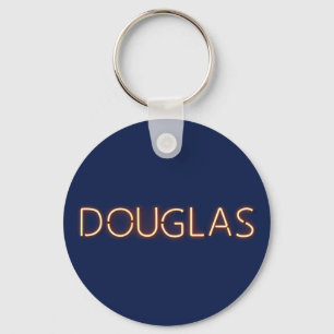 Douglas name in glowing neon lights key ring