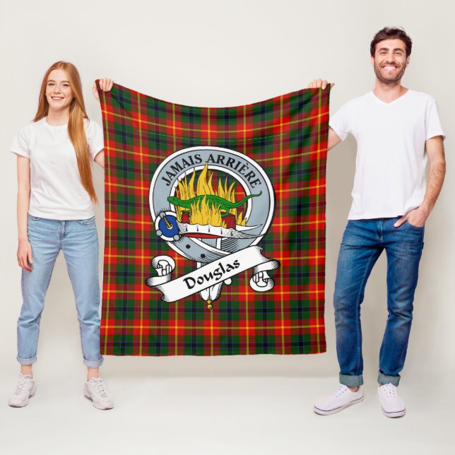 Douglas of Roxburgh Clan Badge Tartan Plaid Fleece Blanket (In Situ)
