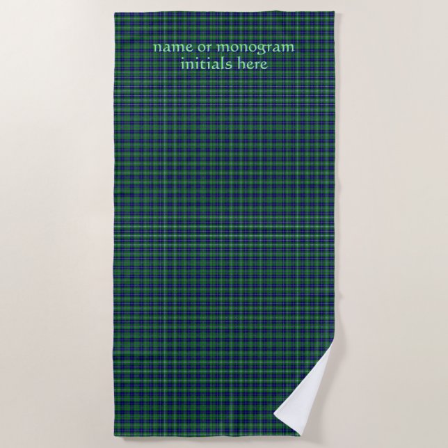 Douglas Official Tartan with monogram / name Beach Towel (Front)