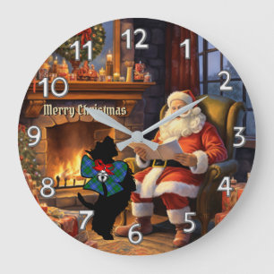 Douglas Scottie Dog & Santa Personalised Xmas Large Clock