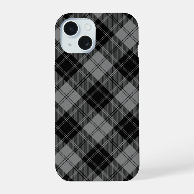 Douglas tartan black grey plaid iPhone 15 case (Back)