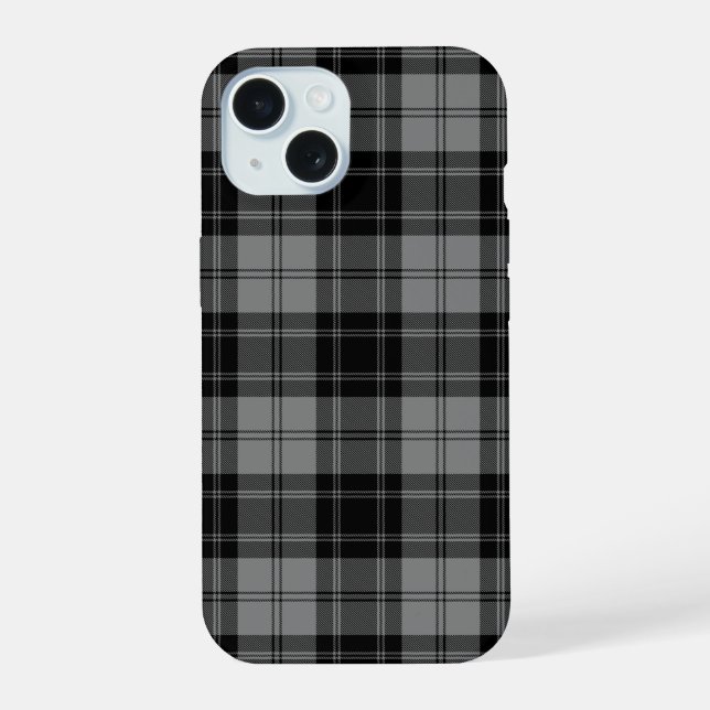 Douglas tartan black grey plaid iPhone 15 case (Back)