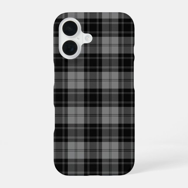 Douglas tartan black grey plaid iPhone 16 case (Back)