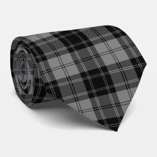 Douglas tartan black grey plaid tie