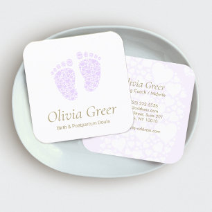 Doula Birth Coach Postnatal Nurse Baby Feet Square Business Card
