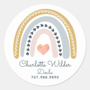 Doula Birth Coach Watercolor Rainbow Business Classic Round Sticker