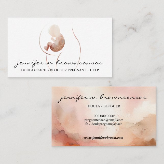 Doula Birth Watercolor Pregnant Baby Newborn Business Card (Front/Back)