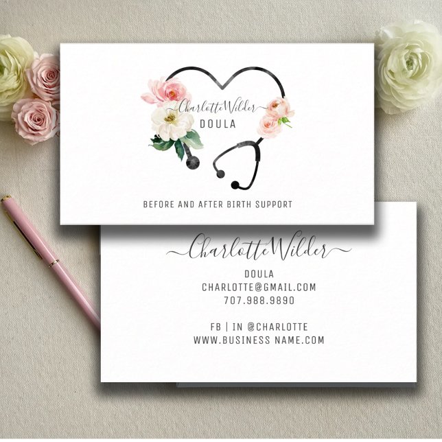 Doula Floral Stethoscope Business Card (Creator Uploaded)