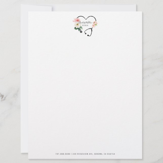 Doula Floral Stethoscope  Custom Letterhead (Front)