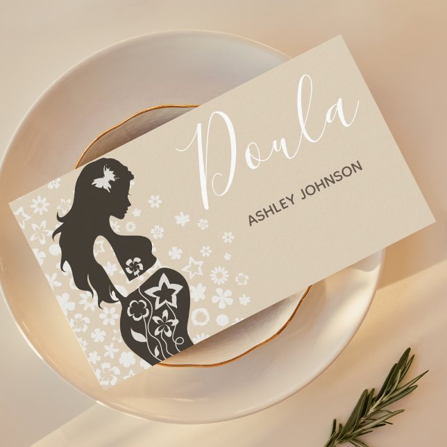 Doula Midwife Birth Coach Floral Women Silhouette Business Card (Creator Uploaded)
