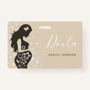Doula Midwife Birth Coach Floral Women Silhouette ID Badge