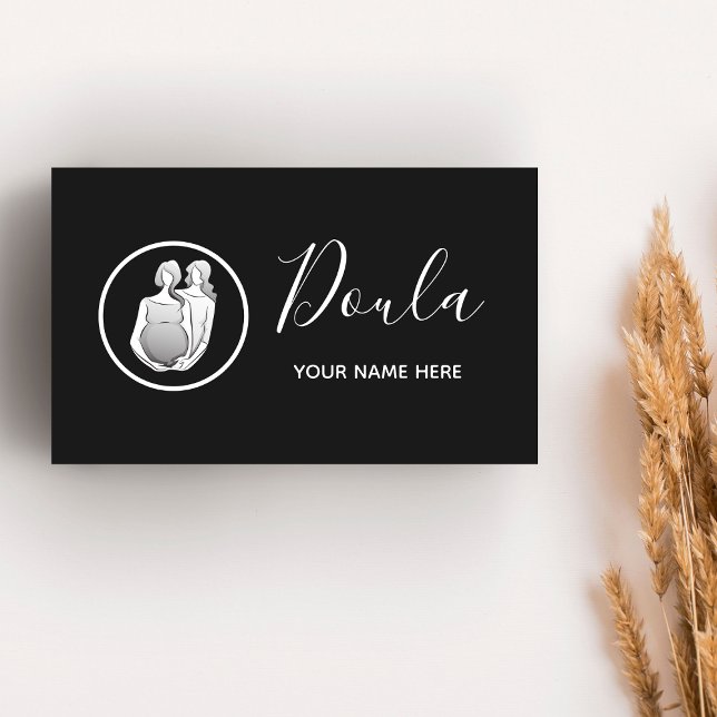 Doula Midwife Elegant Calligraphy Black & White Business Card (Creator Uploaded)