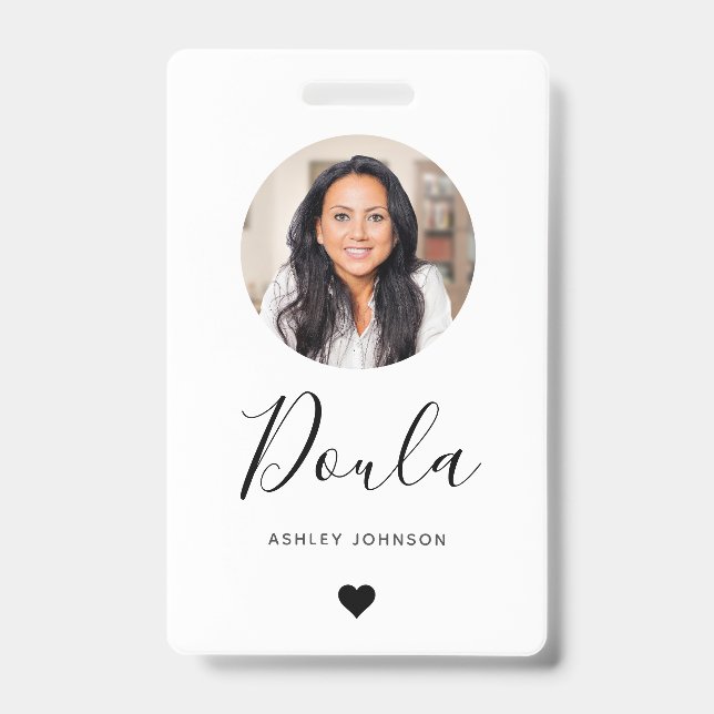 Doula Midwife Modern Add Your Photo & Heart  ID Badge (Front)