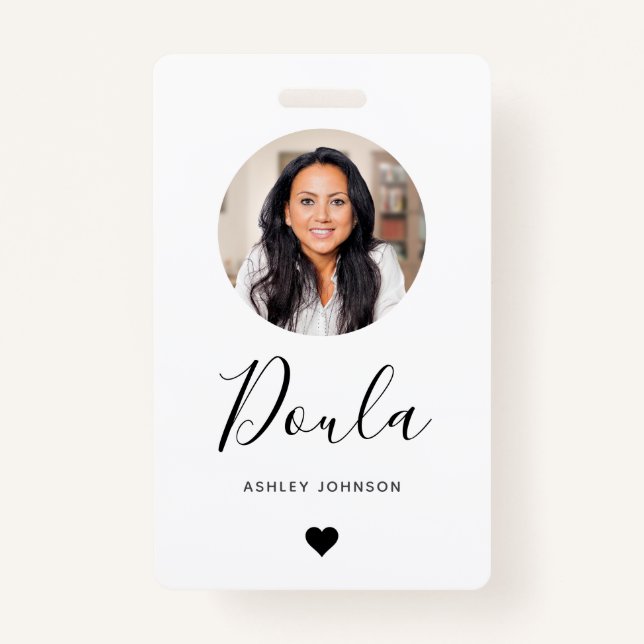 Doula Midwife Modern Add Your Photo & Heart  ID Badge (Front)