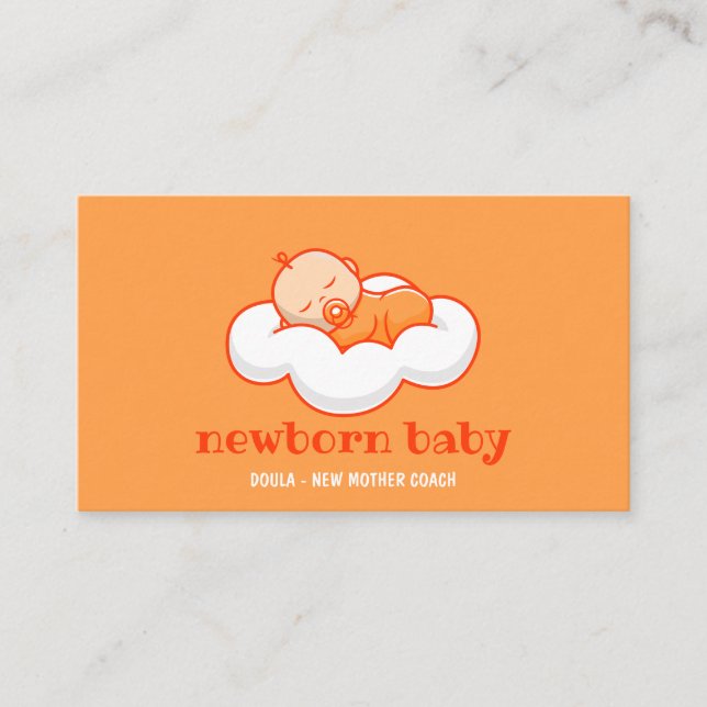 Doula New Baby Sleeping on Cloud Orange Business Card (Front)