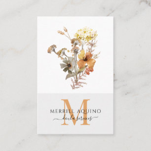 Doula Services Monogram Watercolor Floral Business Card