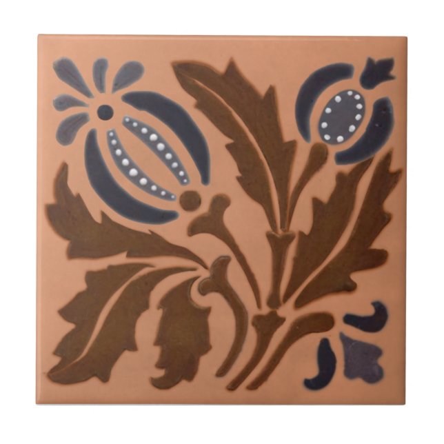 Doulton Lambeth Barbotine Art Nouveau Floral Repro Ceramic Tile (Front)