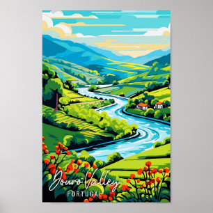 Douro Valley Portugal vintage travel illustration Poster