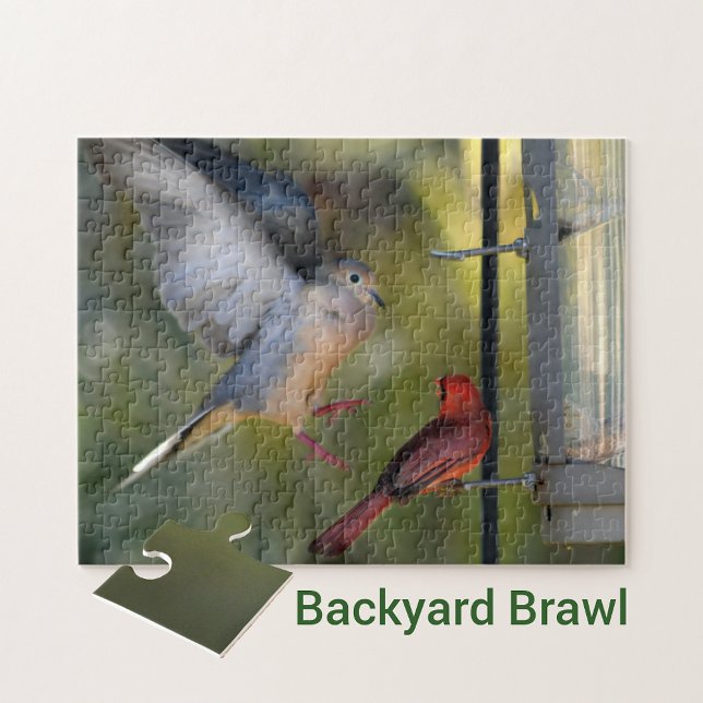 Dove and Cardinal Backyard Brawl Jigsaw Puzzle (Creator Uploaded)