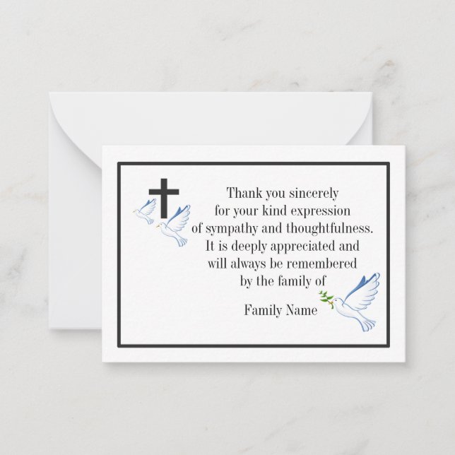 Dove And Cross After Funeral Thank You Cards (Front)