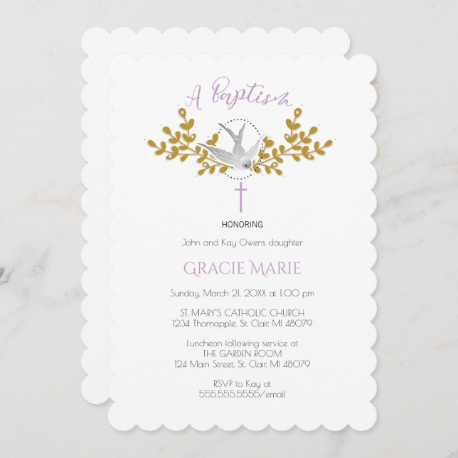 Dove and Cross Baptism Invitation {Girl} (Front/Back)