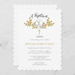 Dove and Cross Baptism Invitation {Twins}