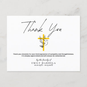 Dove and Cross Funeral Simple Script Thanks Card