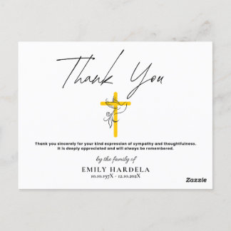 Dove and Cross Funeral Simple Script Thanks Card