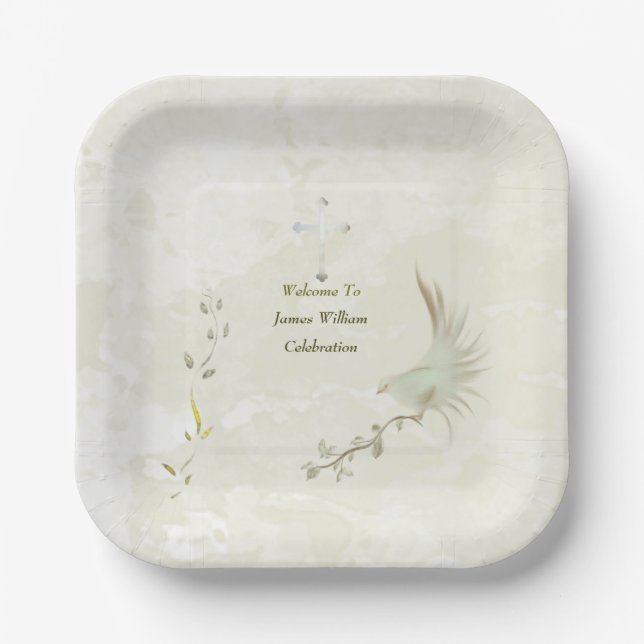 Dove and golden leaves  paper plates  (Front)