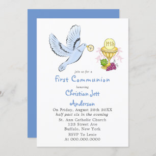 Dove and Host First Communion  Invitation