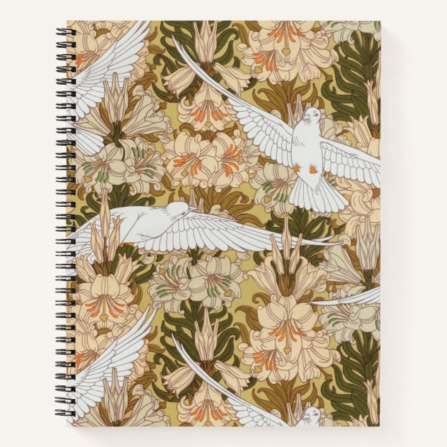 Dove and Lily Floral Print Notebook (Front)