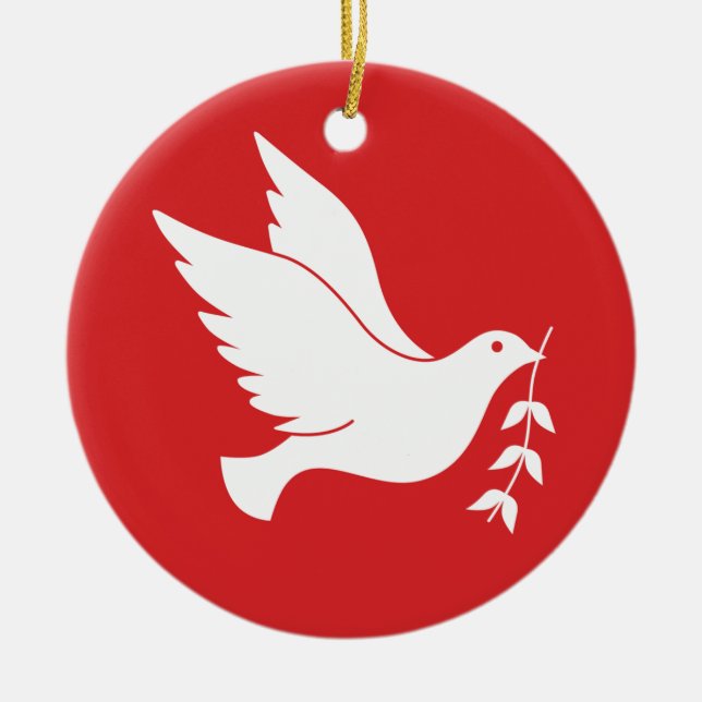 Dove and olive branch ceramic tree decoration (Front)