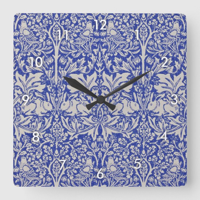Dove and Rabbit, William Morris Square Wall Clock (Front)