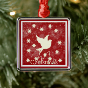 Dove and snowflakes metal ornament