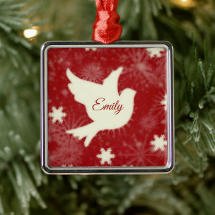 Dove and snowflakes personalised metal ornament